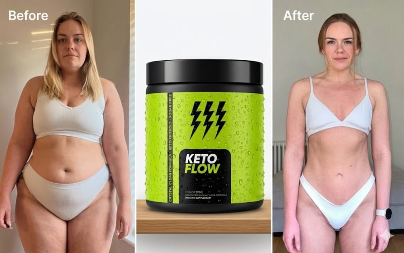 Woman before and after using KetoFlow weight loss results